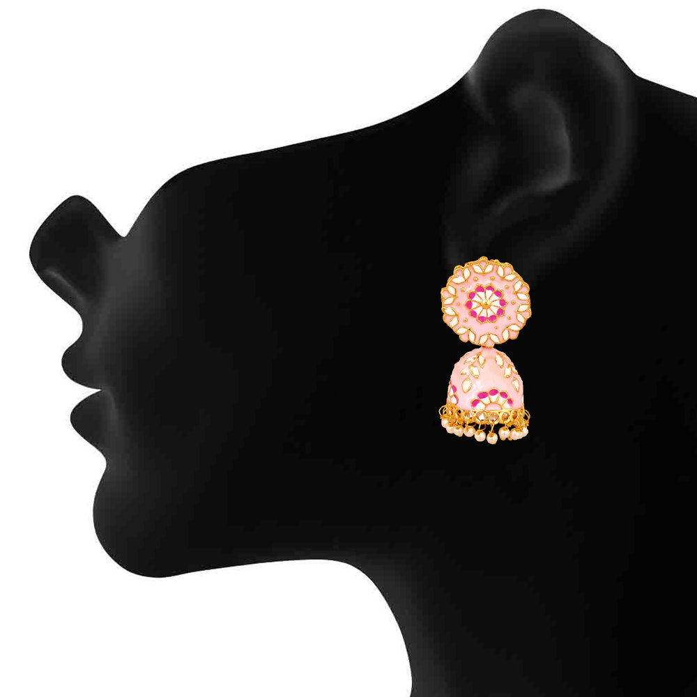 Classic Meenakari Enamelled Artificial Pearl Jhumka Earrings