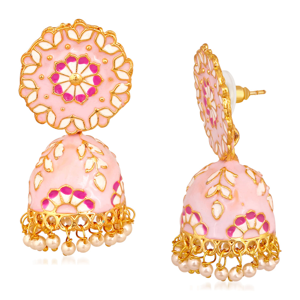 Classic Meenakari Enamelled Artificial Pearl Jhumka Earrings