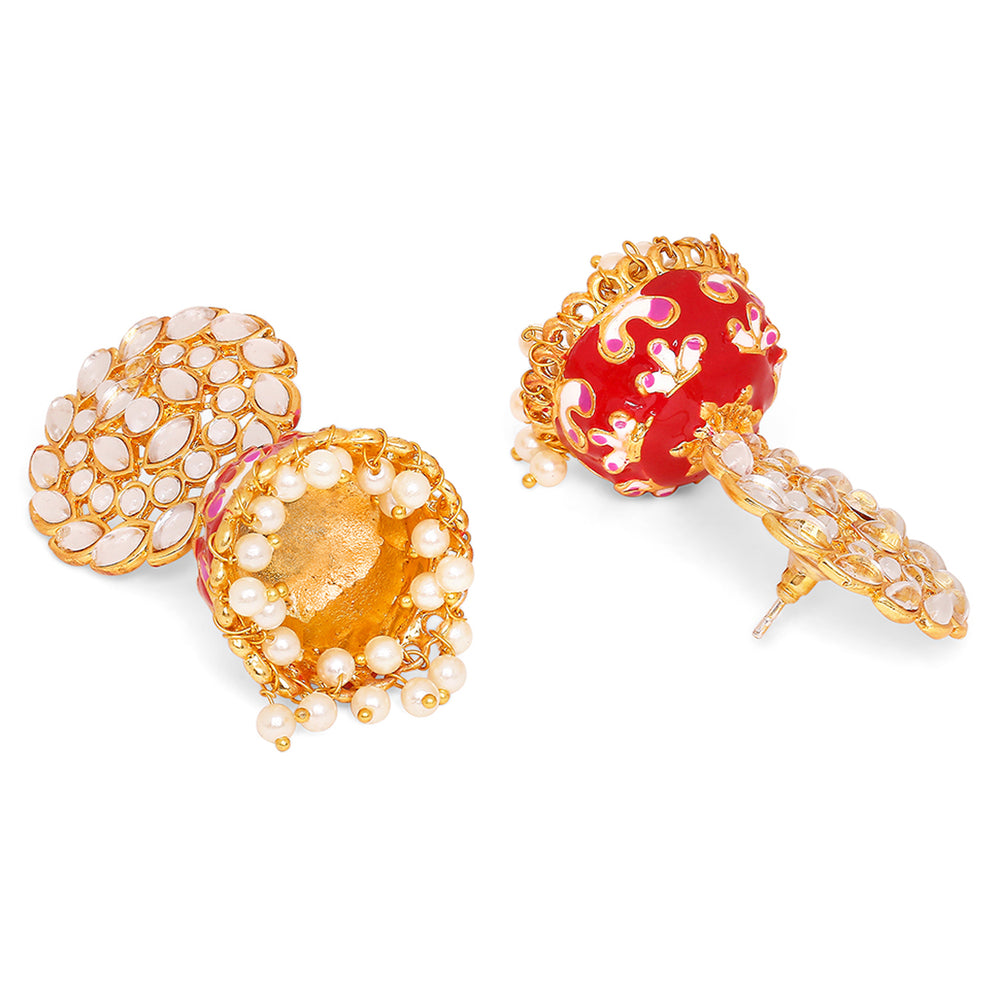 Meenakari Work Enamelled Kundan and Jhumki Earrings