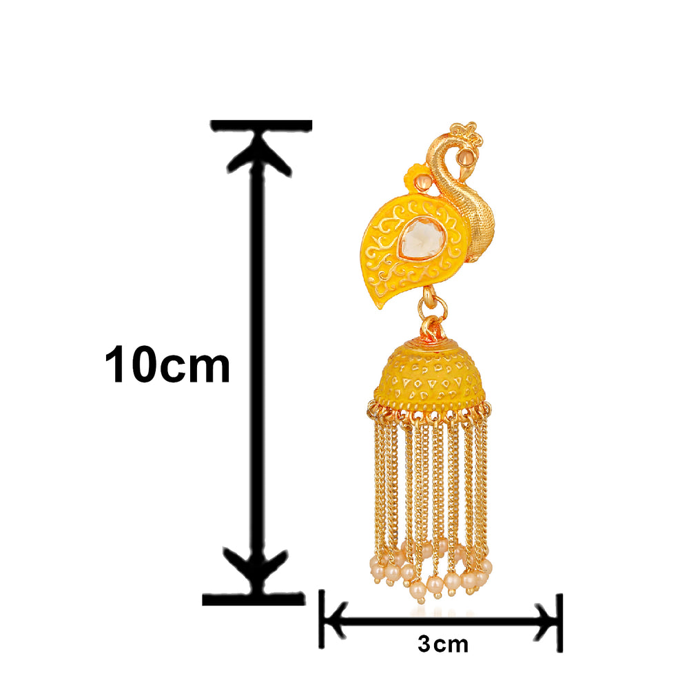 Meenakari work Peacock Shaped Tassel Chain Jhumki Earrings