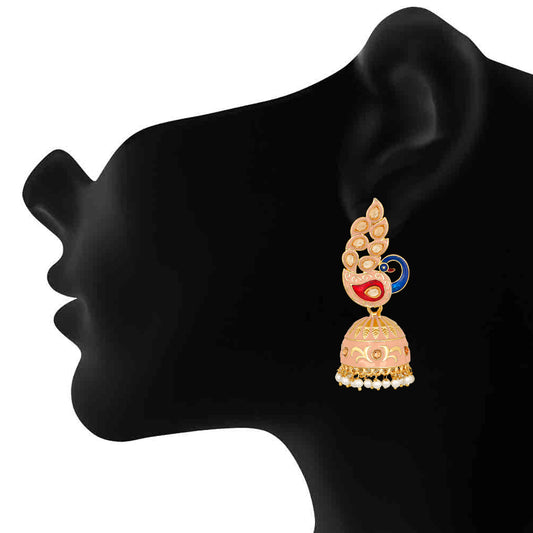 Traditional Ethnic Pink Meena Peacock Dangle Jumka Earrings