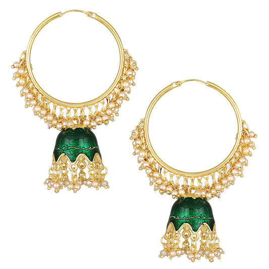 Green Meenakari Work Enamelled Bali Jhumki Earrings