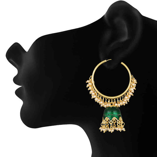 Green Meenakari Work Enamelled Bali Jhumki Earrings
