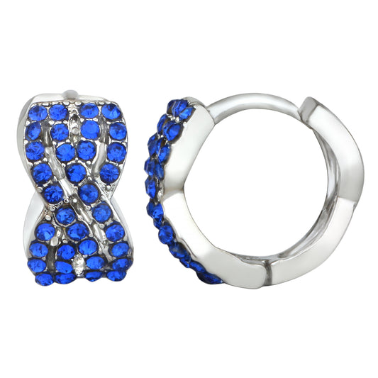 Glorious Blue Crystals Hoop Bali Earrings