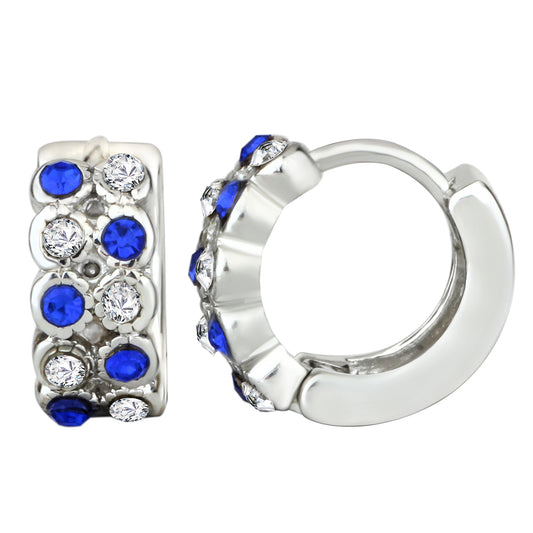 Glamorous Hoop Bali Earrings with Blue and White Crystals