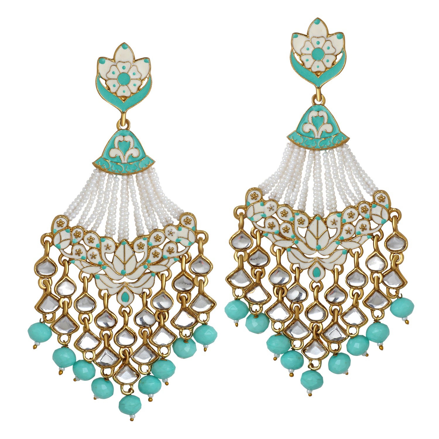 Meena Work Enamel Aritficial Pearls Dangler Earrings