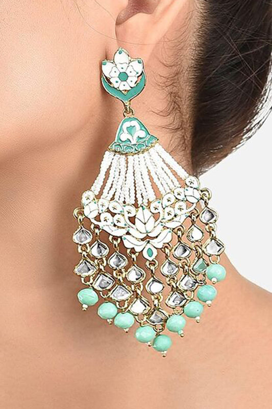 Meena Work Enamel Aritficial Pearls Dangler Earrings