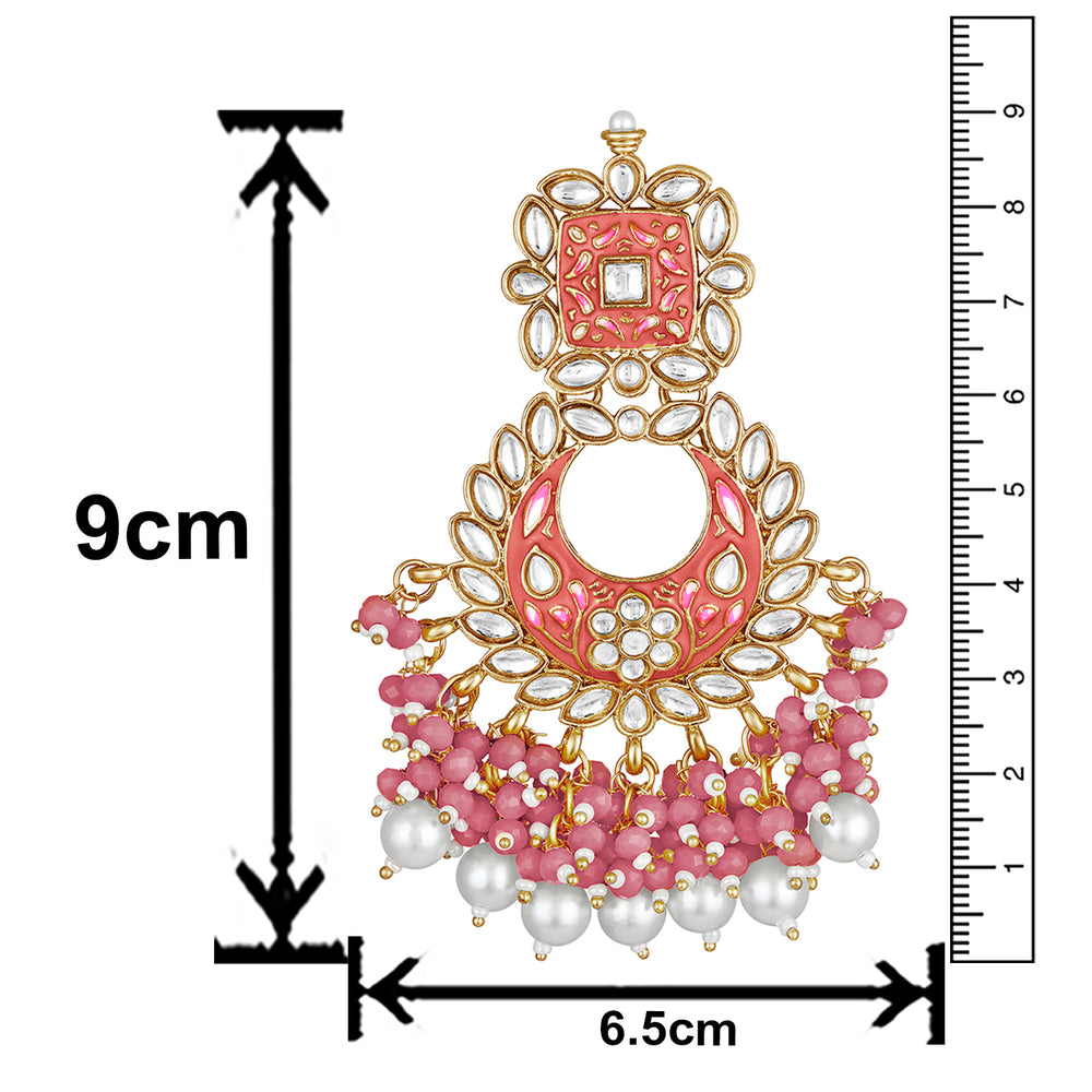 Maroon Meenakari Work Floral Chandbali Traditional Dangler Earrings with Crystals and Beads