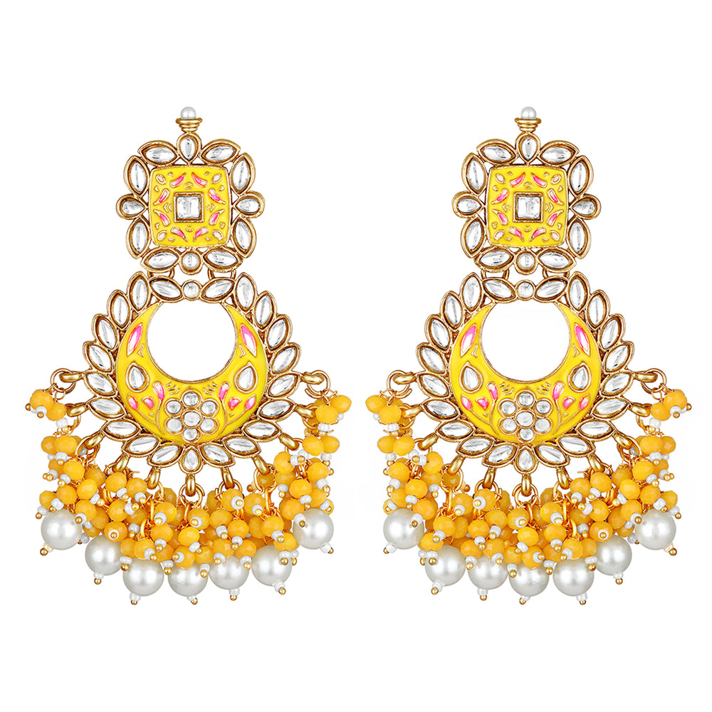 Maroon Meenakari Work Floral Chandbali Traditional Dangler Earrings with Crystals and Beads