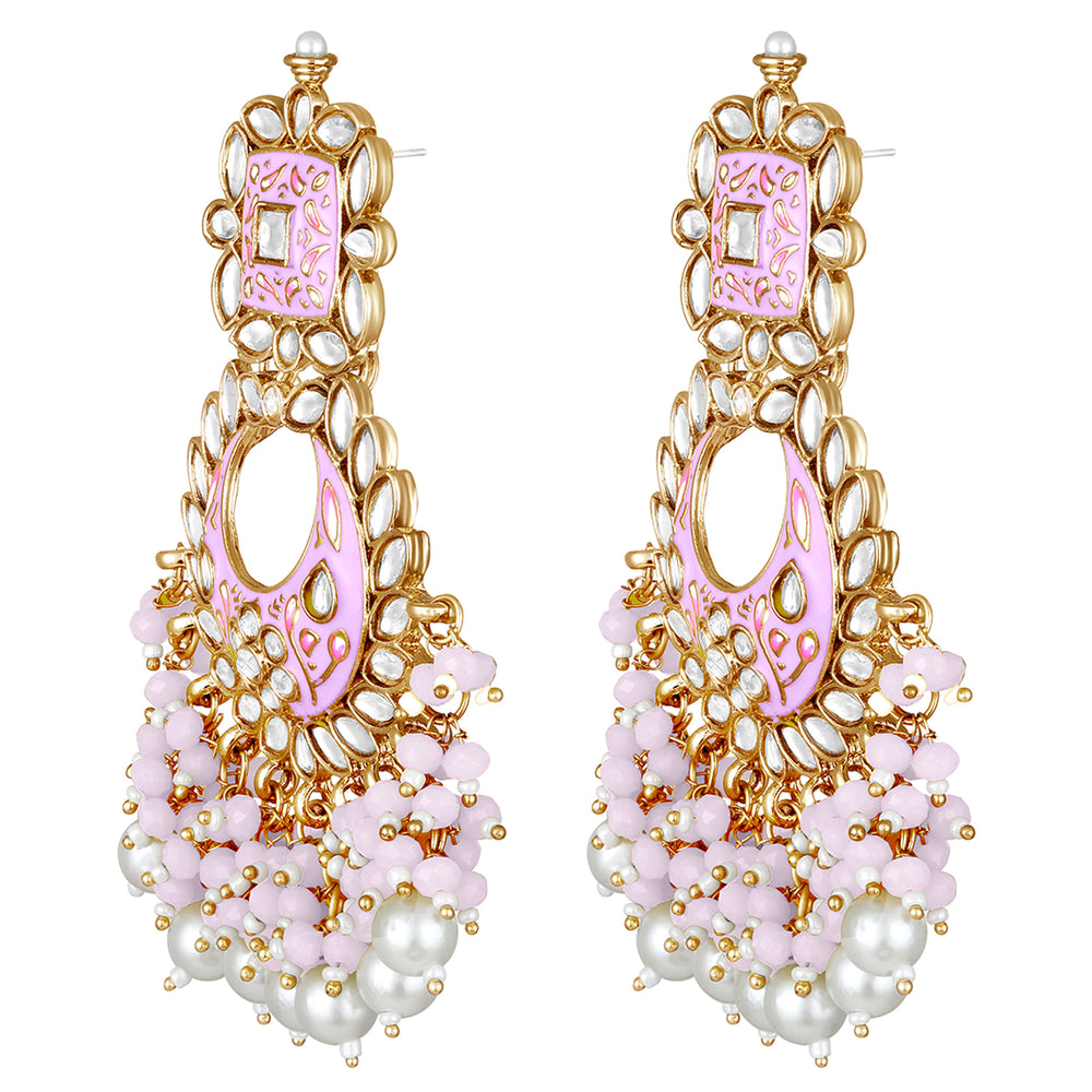 Maroon Meenakari Work Floral Chandbali Traditional Dangler Earrings with Crystals and Beads