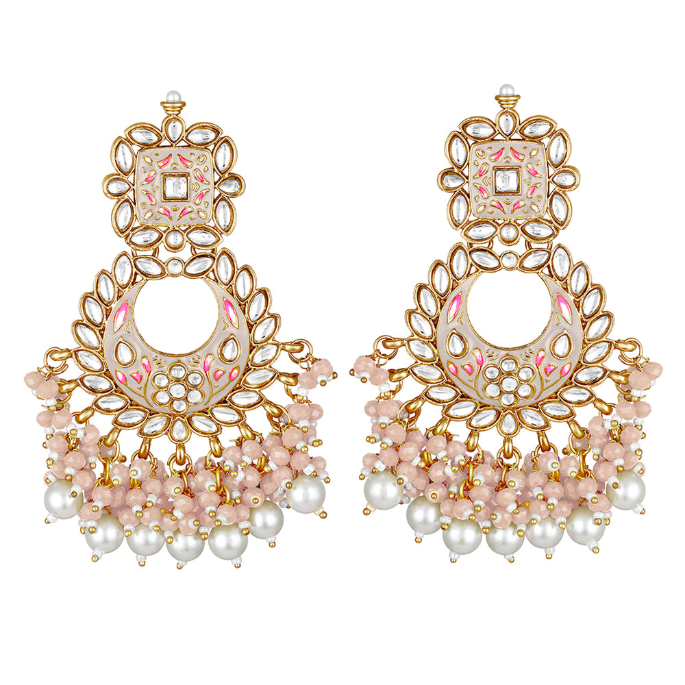 Maroon Meenakari Work Floral Chandbali Traditional Dangler Earrings with Crystals and Beads