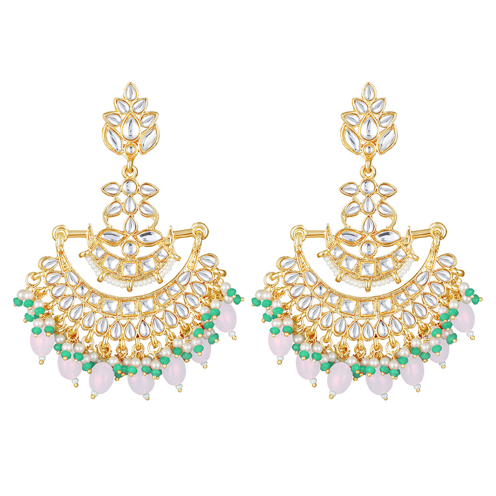 Floral Chandbali Traditional Dangler Earrings with Crystals and Multicolor Beads