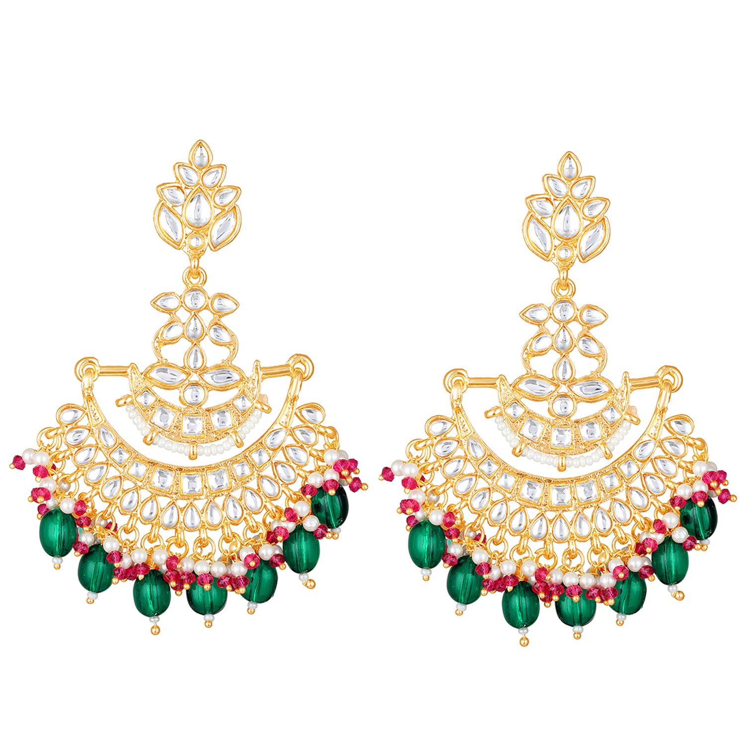 Floral Chandbali Traditional Dangler Earrings with Crystals and Multicolor Beads