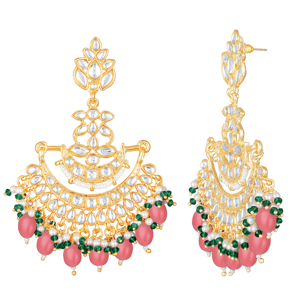 Floral Chandbali Traditional Dangler Earrings with Crystals and Multicolor Beads