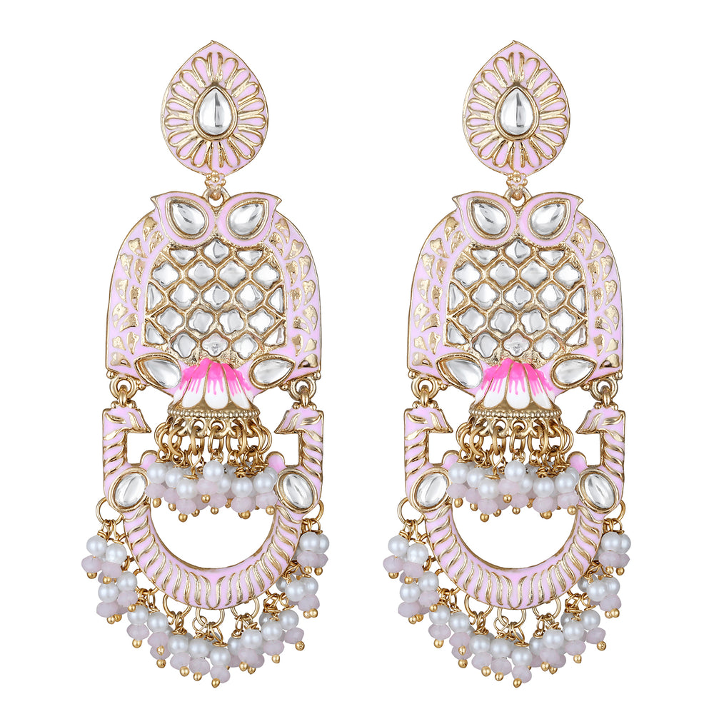 Purple Meena Work Floral Traditional Dangler Jhuma Earrings with Crystals and Beads