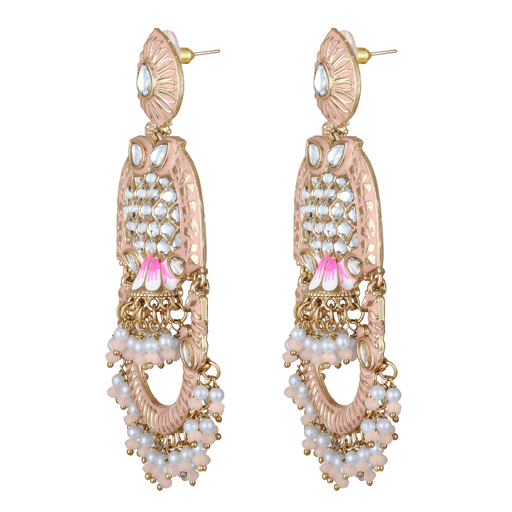 Purple Meena Work Floral Traditional Dangler Jhuma Earrings with Crystals and Beads