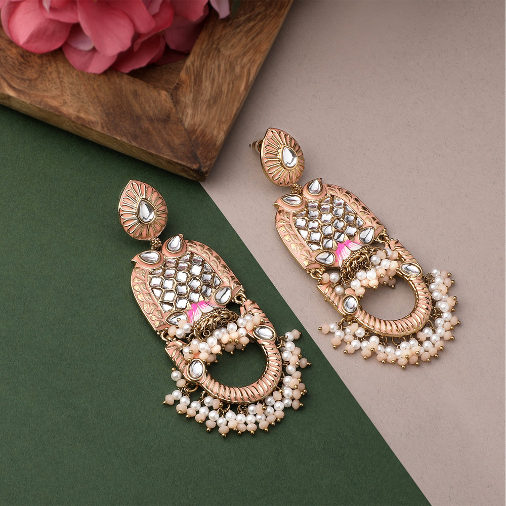 Purple Meena Work Floral Traditional Dangler Jhuma Earrings with Crystals and Beads