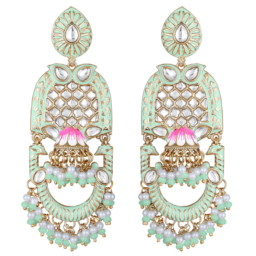 Purple Meena Work Floral Traditional Dangler Jhuma Earrings with Crystals and Beads