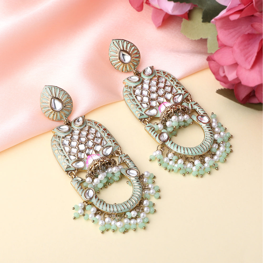 Purple Meena Work Floral Traditional Dangler Jhuma Earrings with Crystals and Beads