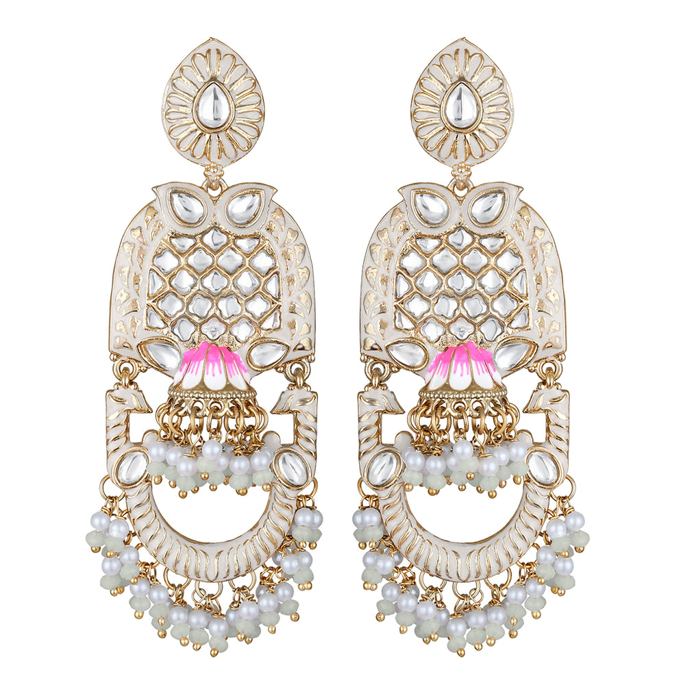 Purple Meena Work Floral Traditional Dangler Jhuma Earrings with Crystals and Beads