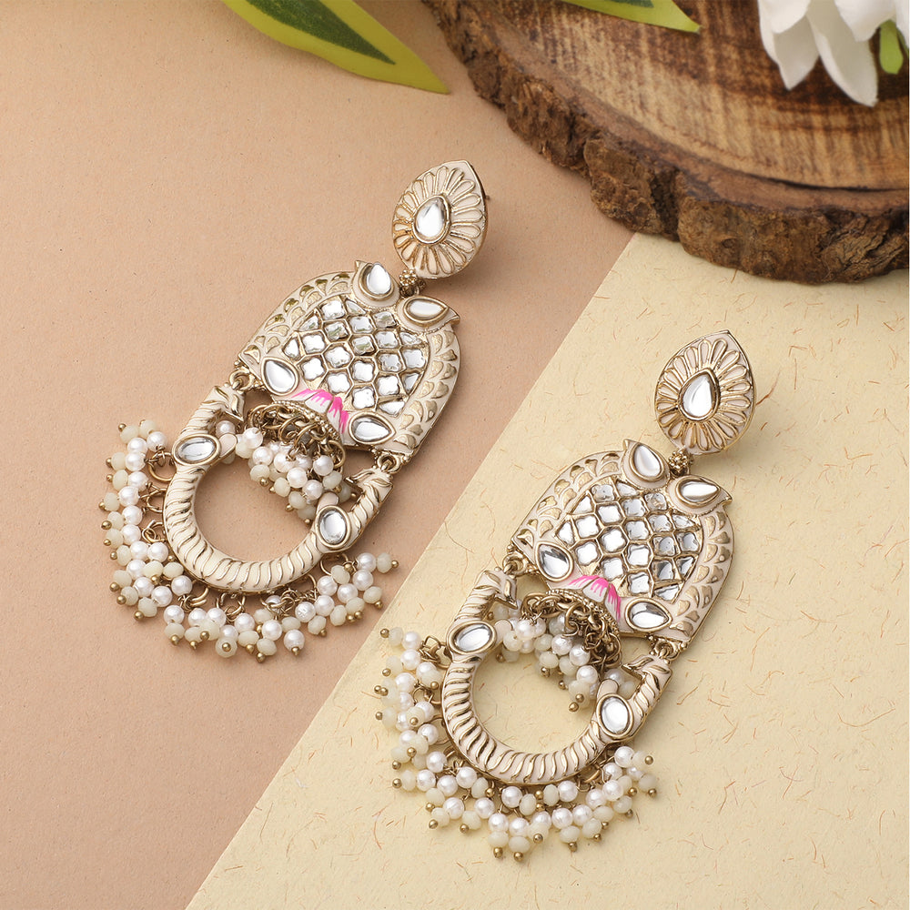 Purple Meena Work Floral Traditional Dangler Jhuma Earrings with Crystals and Beads