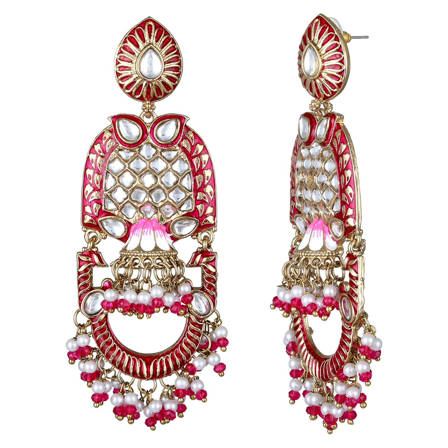 Purple Meena Work Floral Traditional Dangler Jhuma Earrings with Crystals and Beads