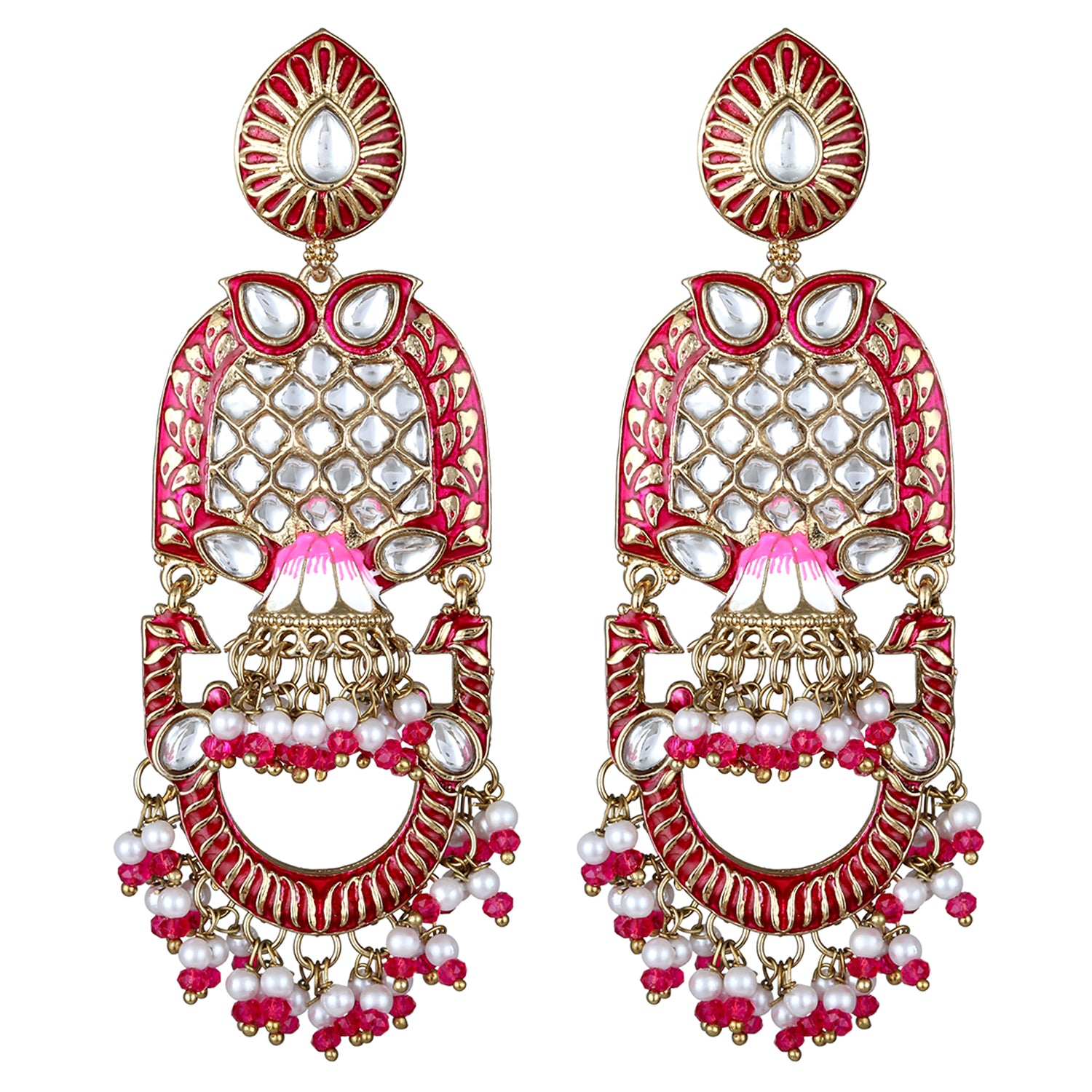 Purple Meena Work Floral Traditional Dangler Jhuma Earrings with Crystals and Beads