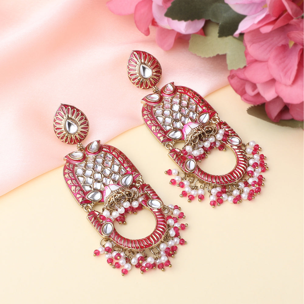 Purple Meena Work Floral Traditional Dangler Jhuma Earrings with Crystals and Beads