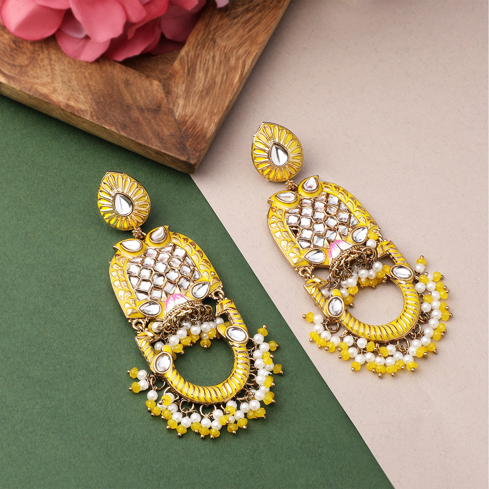 Purple Meena Work Floral Traditional Dangler Jhuma Earrings with Crystals and Beads