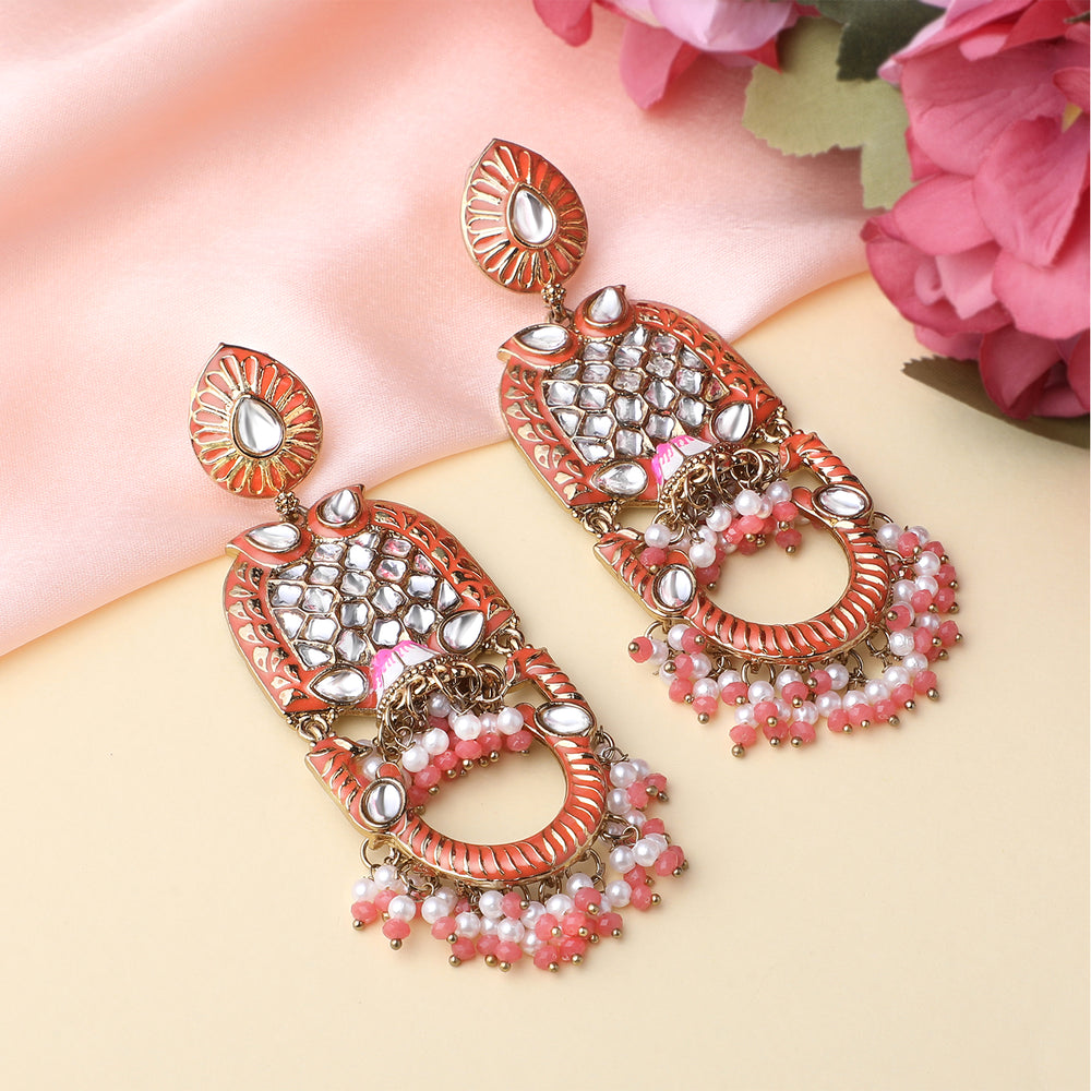 Purple Meena Work Floral Traditional Dangler Jhuma Earrings with Crystals and Beads