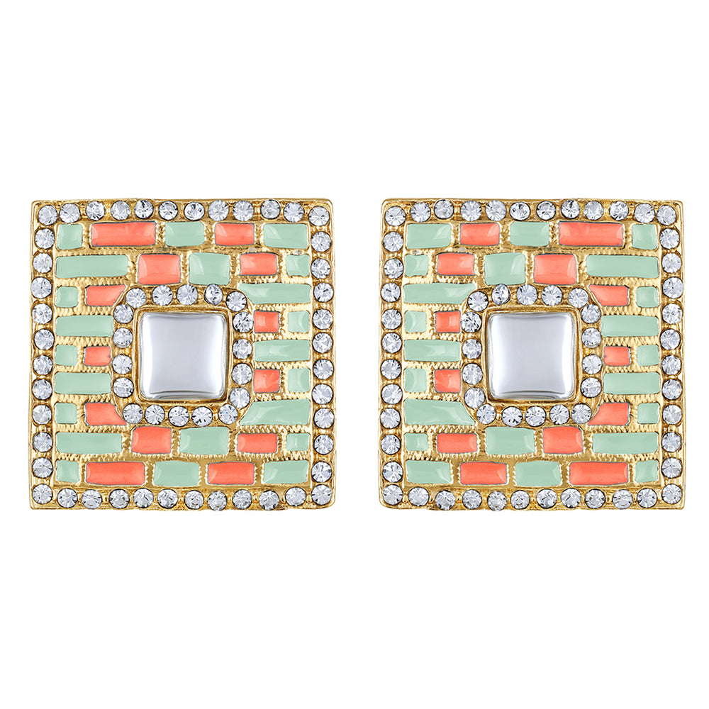Blue Meenakari Enamel Squarish Dangler Earrings with Crystals