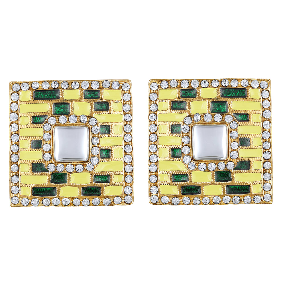 Blue Meenakari Enamel Squarish Dangler Earrings with Crystals