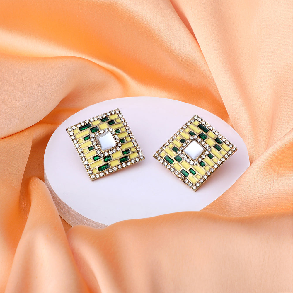Blue Meenakari Enamel Squarish Dangler Earrings with Crystals