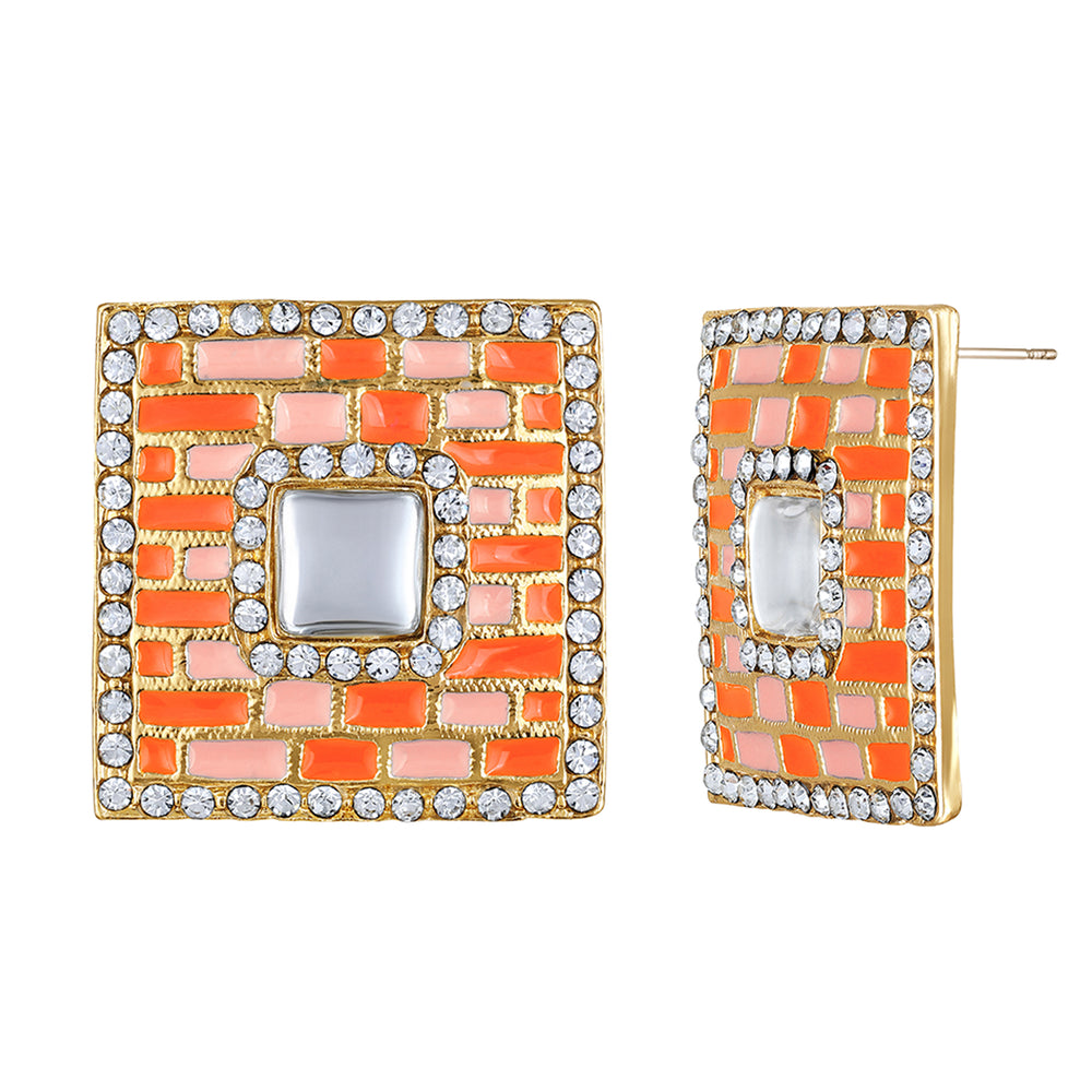 Blue Meenakari Enamel Squarish Dangler Earrings with Crystals