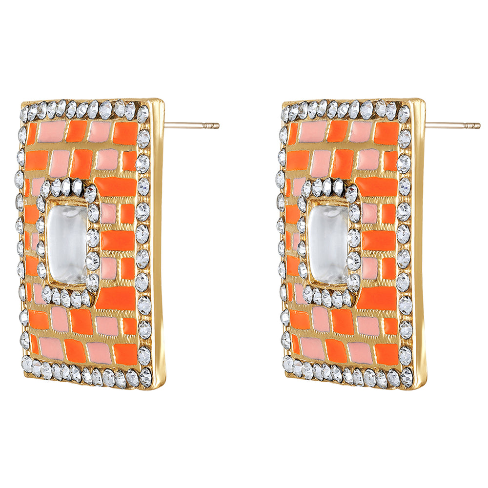 Blue Meenakari Enamel Squarish Dangler Earrings with Crystals