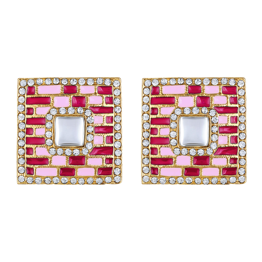 Blue Meenakari Enamel Squarish Dangler Earrings with Crystals
