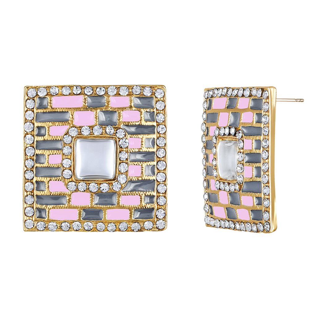 Blue Meenakari Enamel Squarish Dangler Earrings with Crystals