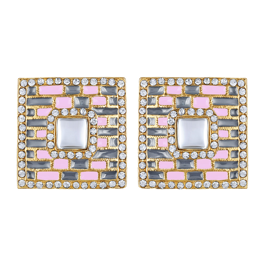 Blue Meenakari Enamel Squarish Dangler Earrings with Crystals