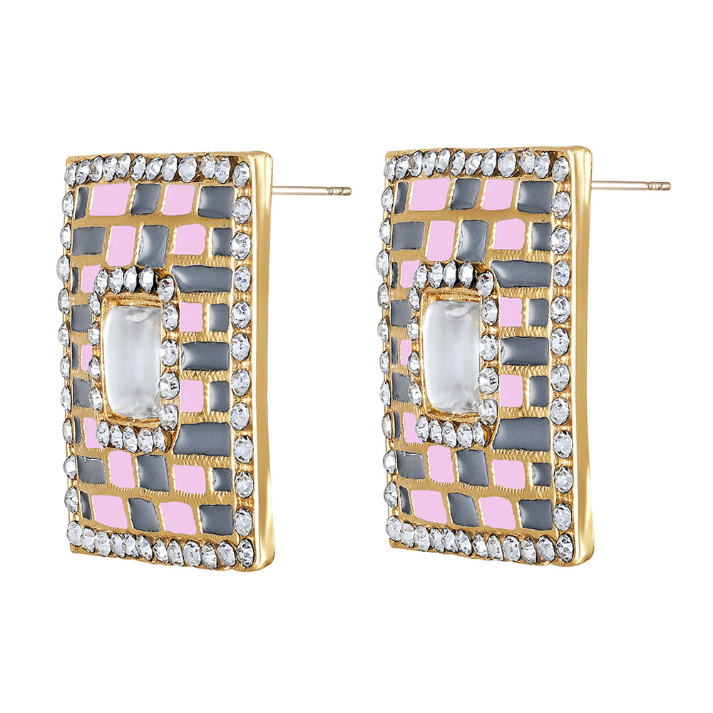 Blue Meenakari Enamel Squarish Dangler Earrings with Crystals