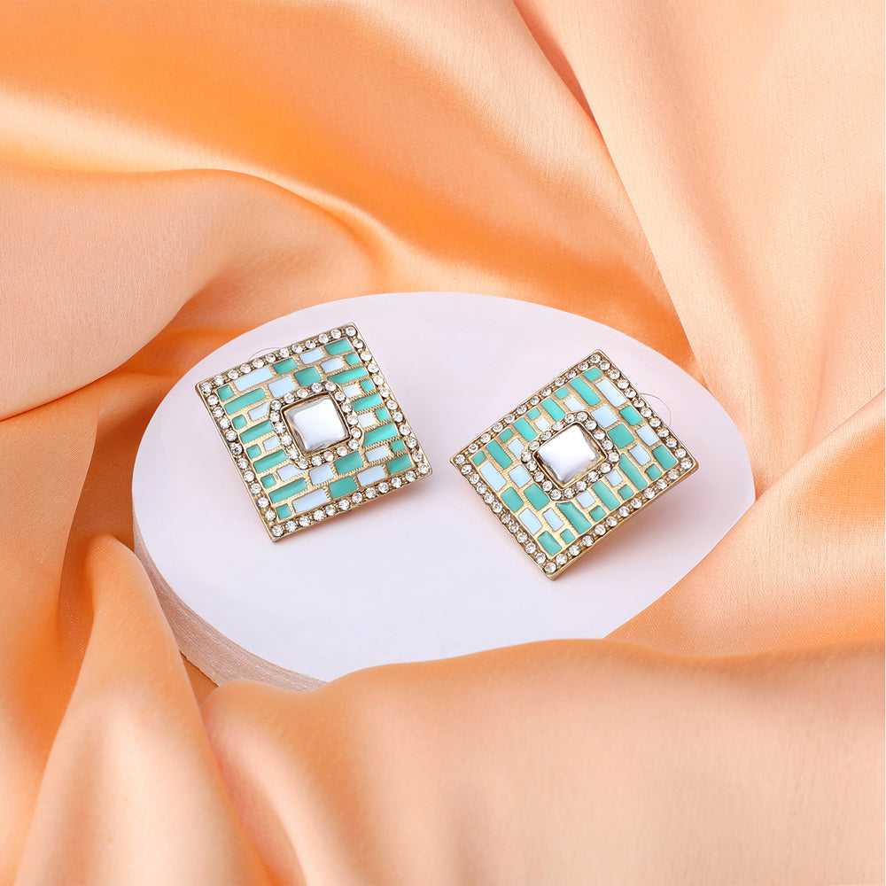 Blue Meenakari Enamel Squarish Dangler Earrings with Crystals