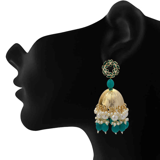 Beautifully Enamelled Dark Green Traditional Floral Jhumki Earring
