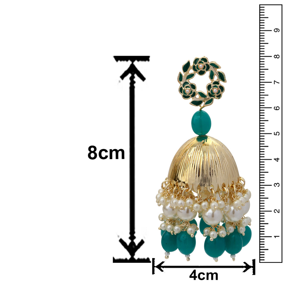 Beautifully Enamelled Dark Green Traditional Floral Jhumki Earring