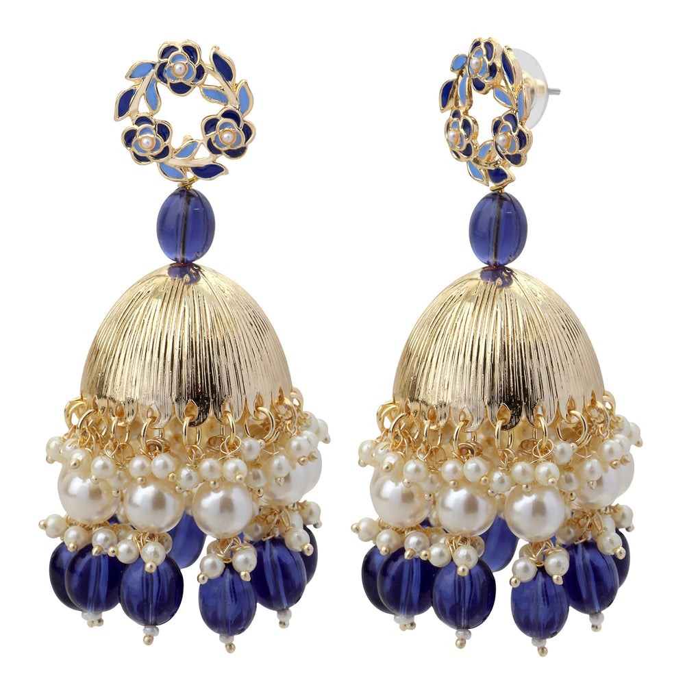 Beautifully Enamelled Dark Green Traditional Floral Jhumki Earring