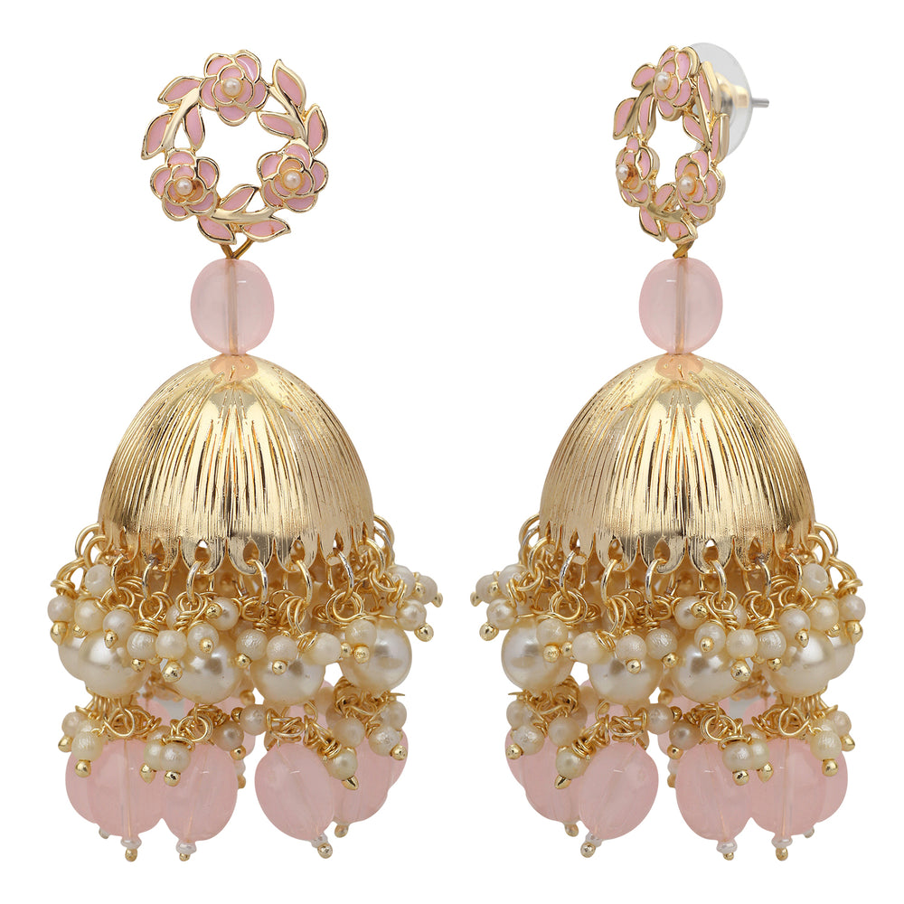 Beautifully Enamelled Dark Green Traditional Floral Jhumki Earring