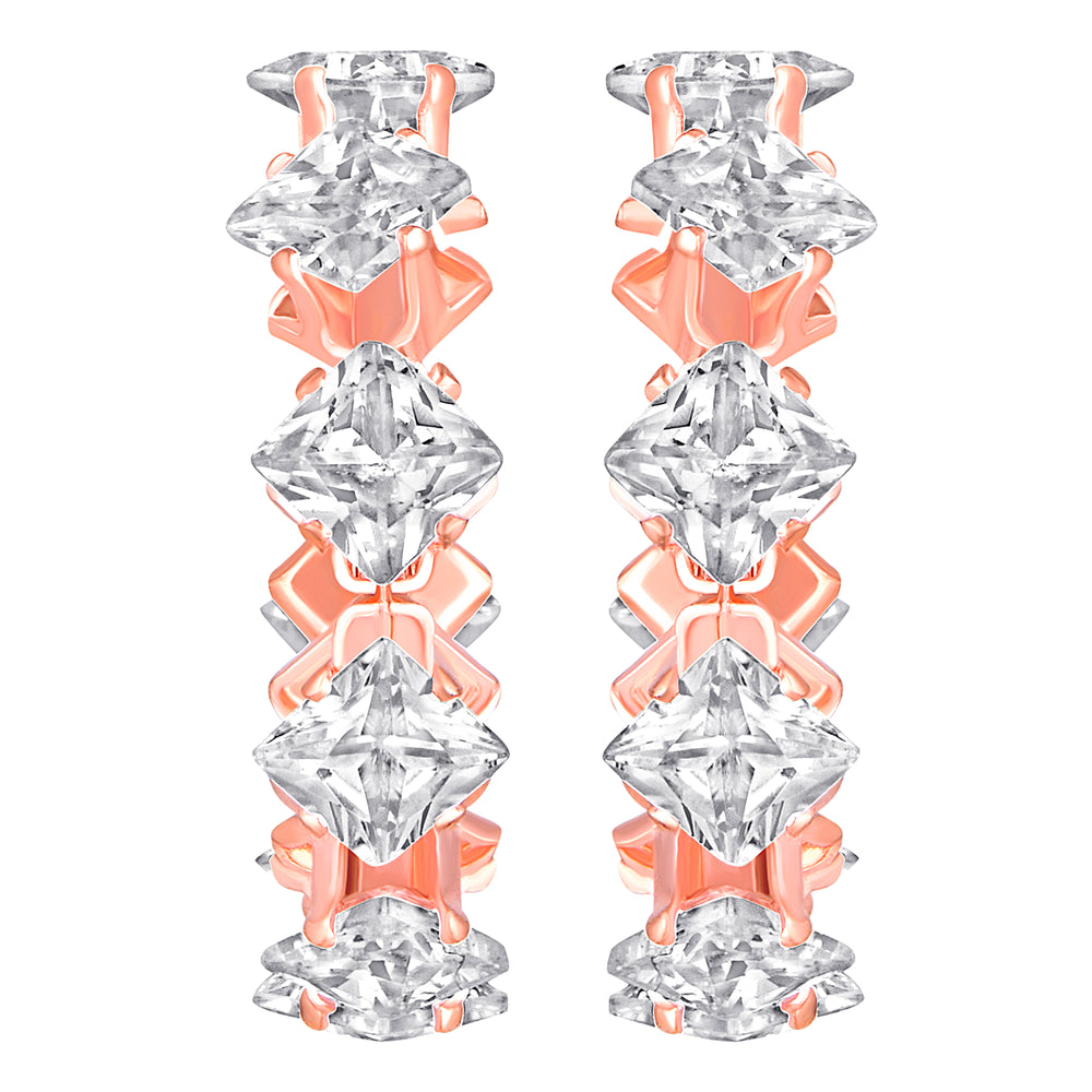 Shiny Princess Cut Half Bali Hoop Earrings