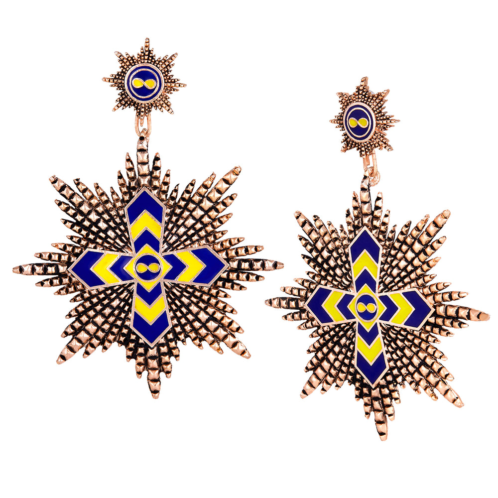 Multicolor Interlocking Cross Dangler Earrings