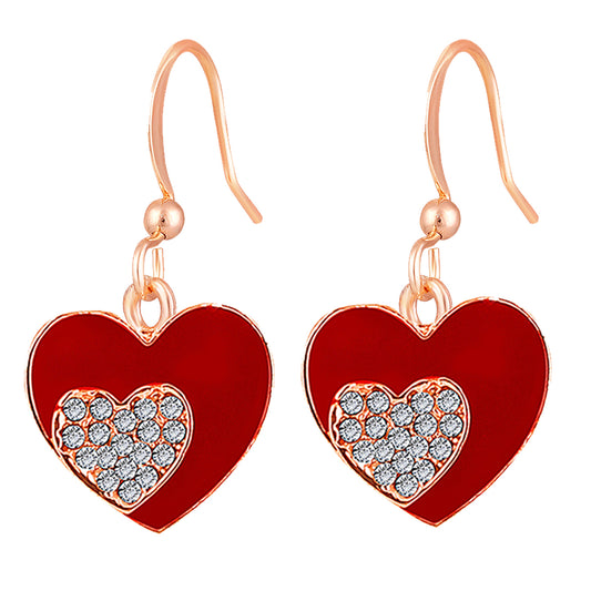 Red Meenakari Work and Crystals Dual Heart Earrings