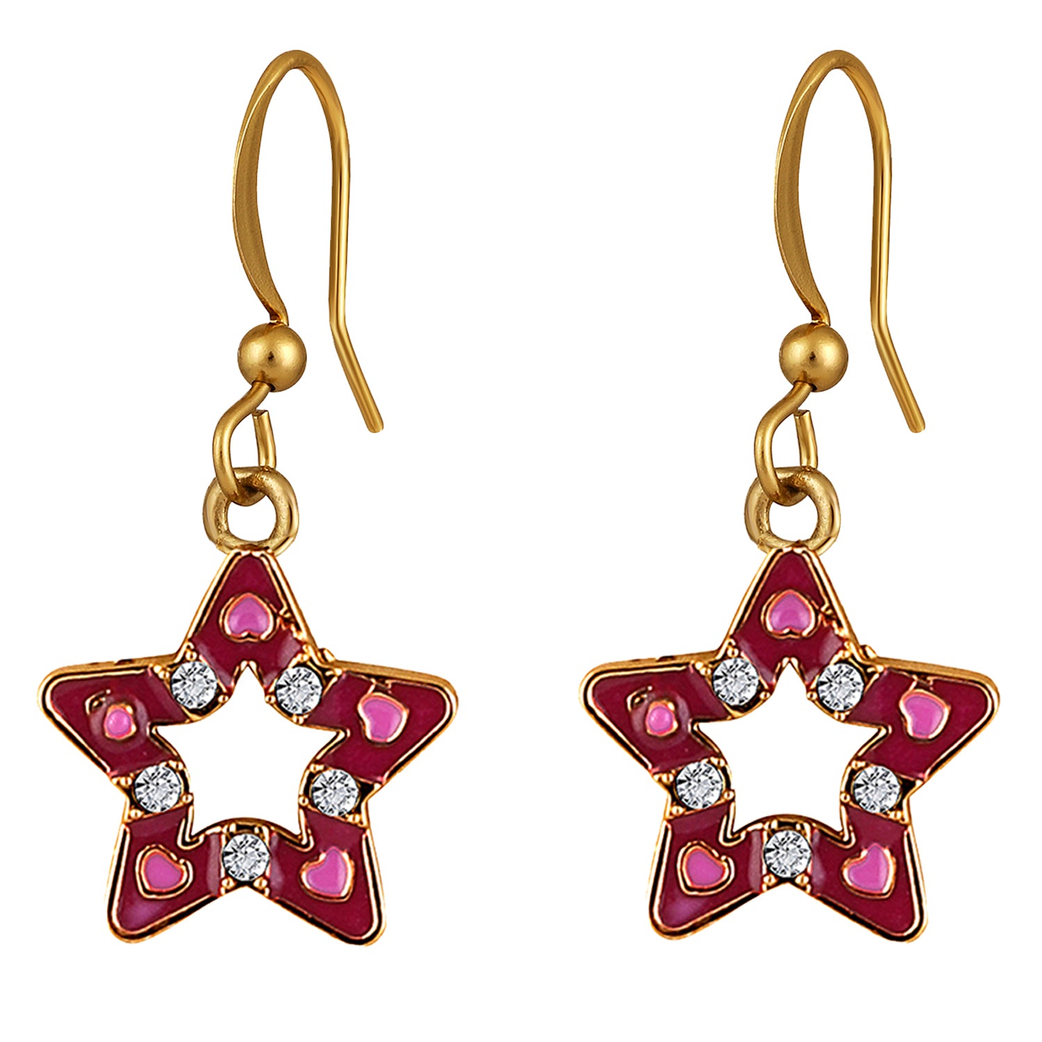 Red Meenakari Work and Crystals Star Earrings
