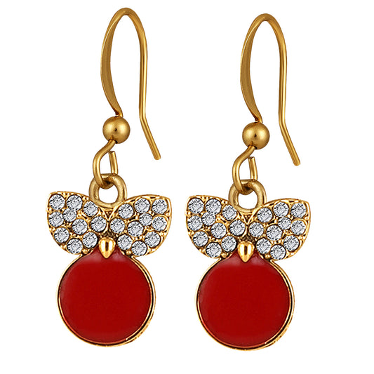 Red Meenakari Work and Crystals Cute Earrings