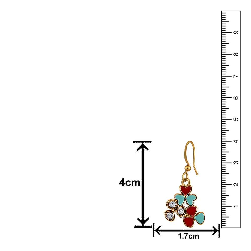 Red and Pink Meenakari Work and Crystals Floral Earrings